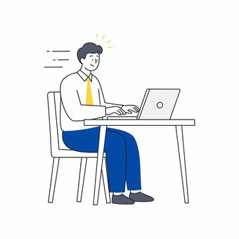 集中してパソコン作業するビジネスマン 人物,ビジネス,仕事,男性,会社員,パソコン,デスク,作業,集中,オフィスのイラスト素材