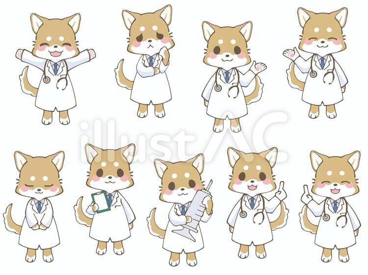 動物のお医者さん　セット　柴犬 医者,医師,病院のイラスト素材