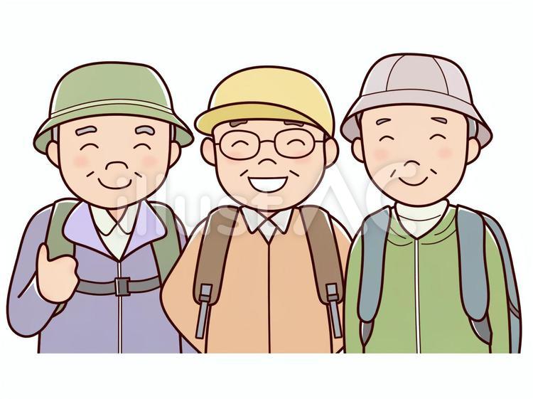 おじさん三人組　ハイキング 登山,ハイキング,中高年のイラスト素材