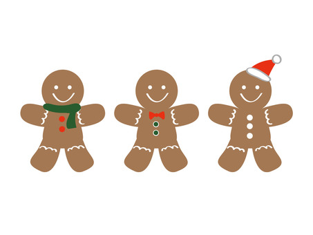 ジンジャーブレッドマン3兄弟 クリスマス,オーナメント,飾り,冬,12月,ジンジャーブレッドマン,クッキー,アイシング,三つ子,三兄弟のイラスト素材
