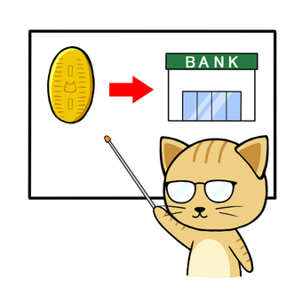 小判の価値が分かっている猫 猫,茶トラ,小判,銀行,価値,資産運用,解説,ポインター,スクリーン,レクチャーのイラスト素材