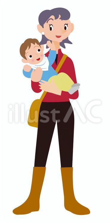 赤ちゃんを抱っこするお母さん 人物,親子,母子のイラスト素材