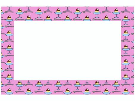 プリンのフレ−ム　ピンク プリン,フレ−ム,ポストカード,メッセージカード,柄,パターン,ピンク,長方形,罫線なしのイラスト素材