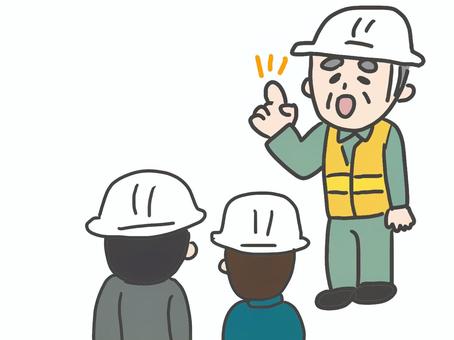 安全朝礼 朝礼,話す,説明,ミーティング,スピーチ,現場,責任者,高齢,男性,労働者のイラスト素材