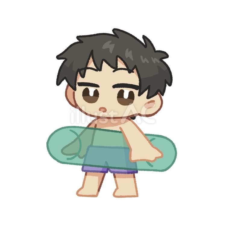水着の男の子うきわ付き② 水着,うきわ,男の子のイラスト素材