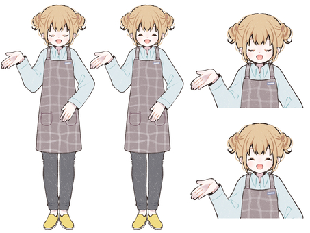 カフェ店員の立ち絵とバストアップセットA カフェ,店員,スタッフ,ウェイトレス,アルバイト,バイト,接客,ホールスタッフ,制服,エプロンのイラスト素材