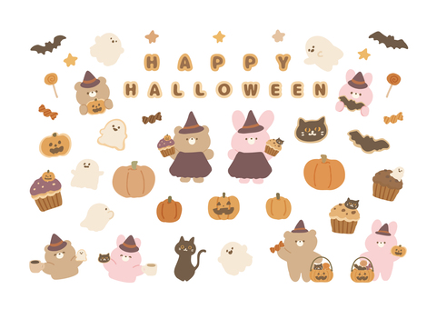くまとうさぎのハロウィンの焼き菓子セット くま,うさぎ,動物,ハロウィン,halloween,10月,秋,イベント,季節,行事のイラスト素材