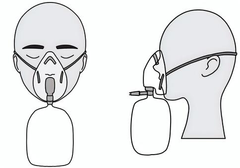 リザーバーマスク　横顔と正面白黒 リザーバーマスク,酸素,横顔,正面,治療,白黒のイラスト素材