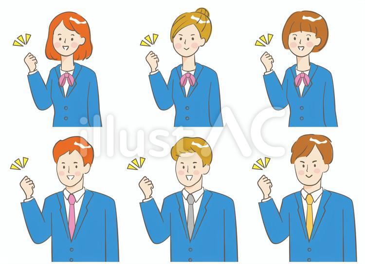 スーツ　制服　男女　上半身　セット 人物,サラリーマン,会社員のイラスト素材