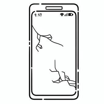 画面の割れたスマホ スマホ,ケイタイ,液晶,割れる,ヒビ,イラスト,モノクロのイラスト素材
