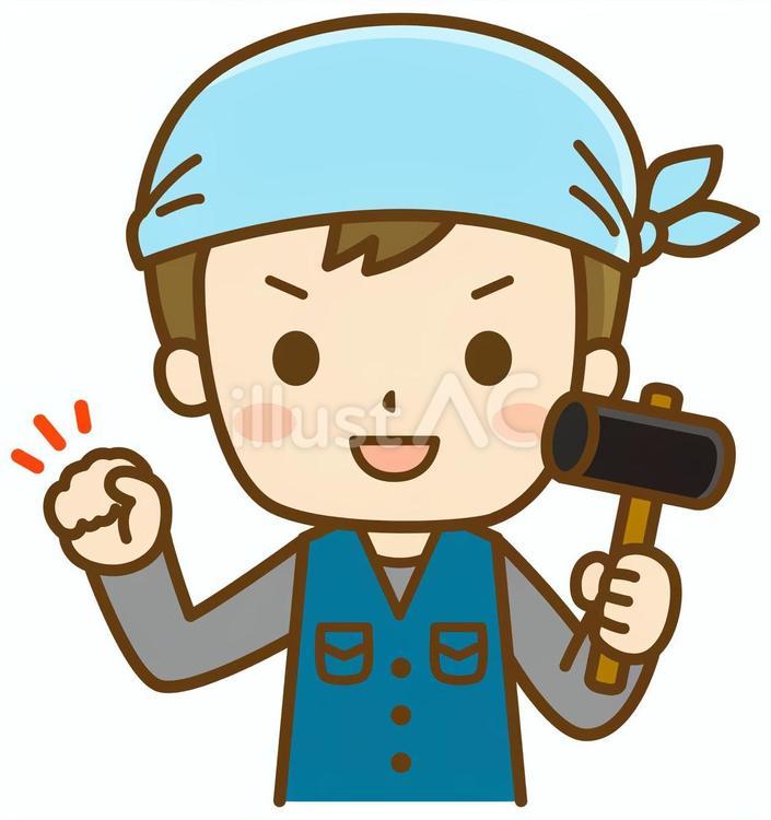 やる気を出す大工さん 大工,鳶職,職人のイラスト素材
