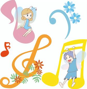 音楽の妖精 音楽,音符,ミュージック,花,植物,妖精,女の子,男の子,かわいい,カラフルのイラスト素材