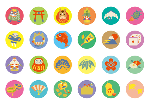 正月アイコンセット2026 年賀状素材,正月,馬,文字,干支,十二支,アイコン,新年,新春,松竹梅のイラスト素材