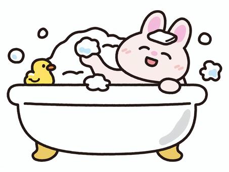 泡風呂に入るうさぎ 風呂,泡風呂,バブルバス,泡,石鹸,アヒル,おもちゃ,バスタブ,浴槽,入浴のイラスト素材