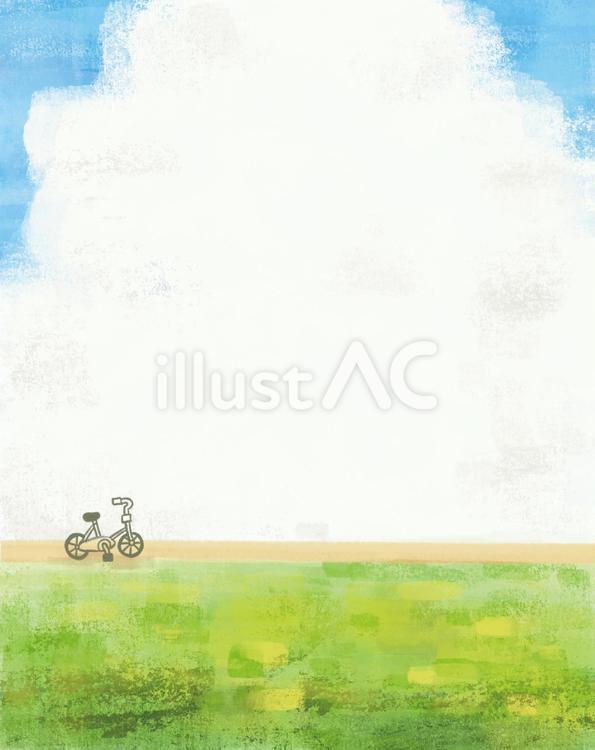 入道雲と自転車のある風景 風景,入道雲,自転車のイラスト素材