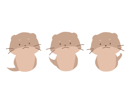 カワウソ カワウソ,動物,デフォルト,三匹,三兄弟,手描き,かわいいのイラスト素材