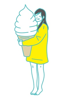 巨大なソフトクリームを抱く女の子 女性,ソフトクリーム,巨大,大きい,ビッグサイズ,抱く,食べる,舐める,舌,おいしいのイラスト素材