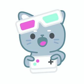 イラスト020 猫,ゲーム,キャラクター,かわいい,3dメガネ,コントローラー,プレイ,エンタメ,ガジェット,テクノロジーのイラスト素材