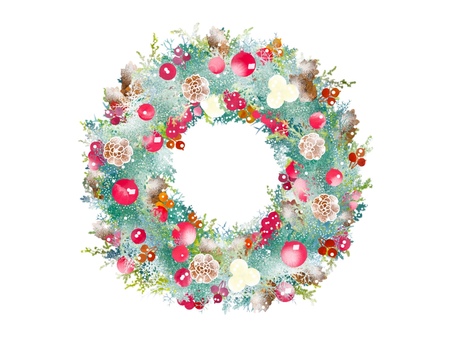 クリスマスリースのイラスト赤系 クリスマスリース,リース,クリスマス,イベント,行事,12月,冬,輪,輪っか,ドーナツ形のイラスト素材