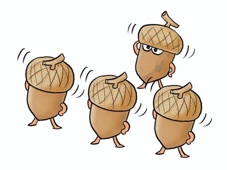 どんぐり体操 木の実,どんぐり,擬人化,体操,全身,手書き,かわいいのイラスト素材