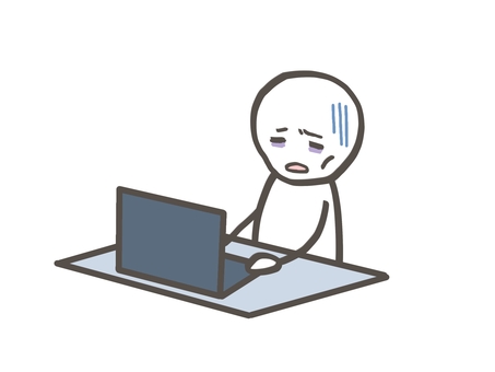 棒人間　働きすぎてげっそりしてる人 棒人間,人,働く,過労,ワークライフバランス,ブラック企業,パソコン,労働,仕事,在宅ワークのイラスト素材