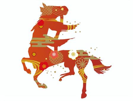 馬 馬,赤,年賀状,和風,日本,干支,十二支,漢字,一文字,年賀のイラスト素材