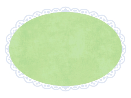 レースの縁の楕円形フレーム（グリーン） 楕円形,フレーム,枠,緑色,レース,飾り,かわいいのイラスト素材