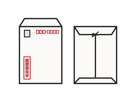 白色　角２封筒　履歴書在中　表面・裏面 角２封筒,角形２号,白,封筒,履歴書在中,就職活動,就活,応募書類,封書,紙のイラスト素材