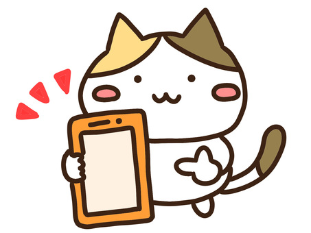 スマホ画面を見せて強調するかわいい三毛猫 スマホ,画面,見せる,ねこ,強調,共有,スマートフォン,かわいい,連絡,報告のイラスト素材