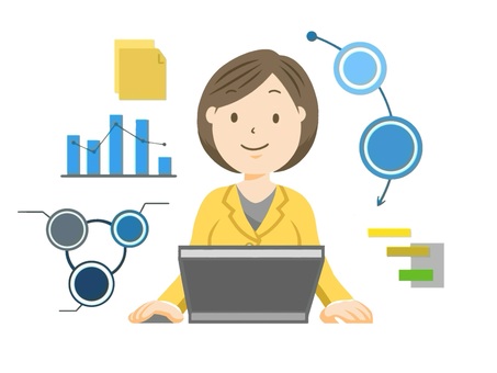 パソコンでプログラミングをする女性 プログラマー,プログラミング,プログラム,働く,会社員,笑顔,正社員,職業,パソコン,データのイラスト素材