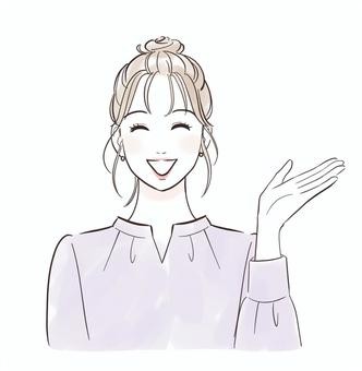 笑顔で案内する女性 笑顔で案内する女性 人物,女性,笑顔,こちら,手,案内,説明,見せる,指す,示すのイラスト素材