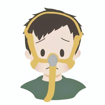 鼻マスクをつけた男の子/困り顔 鼻マスクをつけた男の子/困り顔 医療的ケア児,人工呼吸器,鼻マスク,nppv,バイパップ,病院,小児科,在宅医療,医ケア,看護のイラスト素材