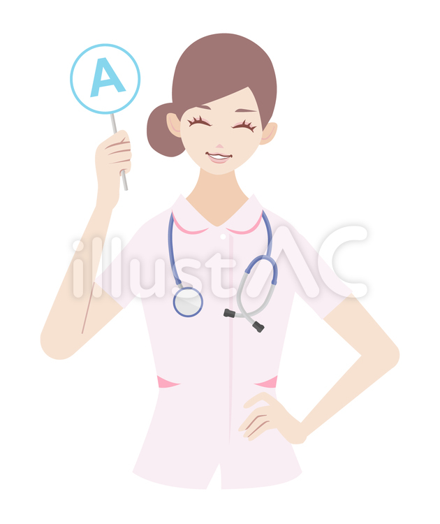 Aの札を持つ女性（ナース姿） 女性,看護師,アンサーのイラスト素材