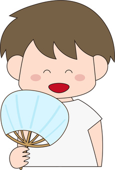 うちわ　男性 うちわ,夏,仰ぐ,涼む,笑顔,笑う,にこにこ,男性,青年,若者のイラスト素材