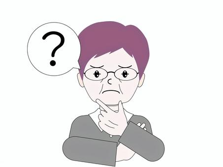 あごに手をあてて考える紫ヘア 高齢者,お年寄り,年配,シニア,マダム,おばあちゃん,祖母,義母,姑,考えるのイラスト素材