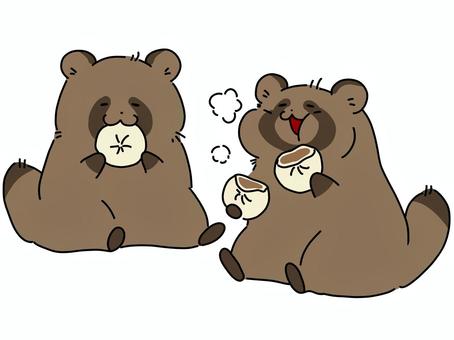 肉まんを食べる狸 狸,動物,手書き,かわいい,ゆるい,肉まんのイラスト素材