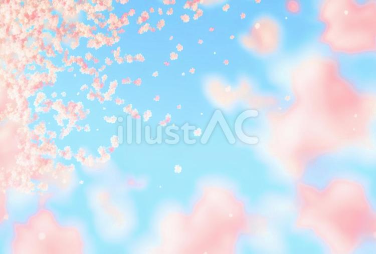 青空にサクラの花びらが舞う背景用イラスト 桜,春,背景のイラスト素材