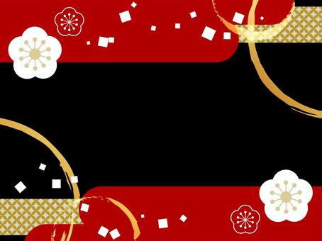 和風飾り枠・梅の花と和柄のお正月背景 お正月,背景,和風,和柄,新年,年賀状,梅,1月,花,赤のイラスト素材