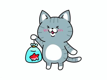 金魚掬いをした猫ちゃん 金魚掬いをした猫ちゃん 猫,金魚,きんぎょすくいのイラスト素材