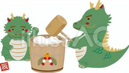 辰親子の餅つき