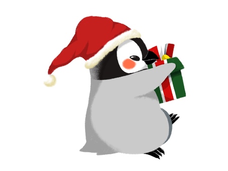 手描き風  ペンギンのヒナ クリスマス1
