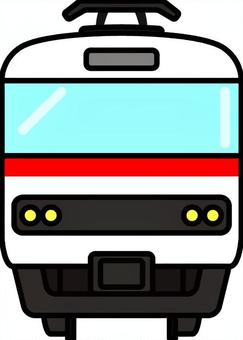 赤の電車の正面です。 電車,シンプル,鉄道,車両,路線,通勤,プラットホーム,車輪,感光,ローカル線のイラスト素材
