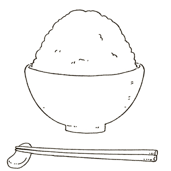シンプル手描きのご飯　箸付き　線画 ご飯,茶碗,箸,線画,シンプル,可愛いのイラスト素材