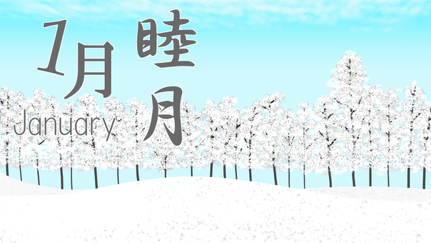 １月のイラスト_フルHDサイズ2 1月,睦月,文字,和風,月名,英語,英名,冬,冬景色,雪景色のイラスト素材