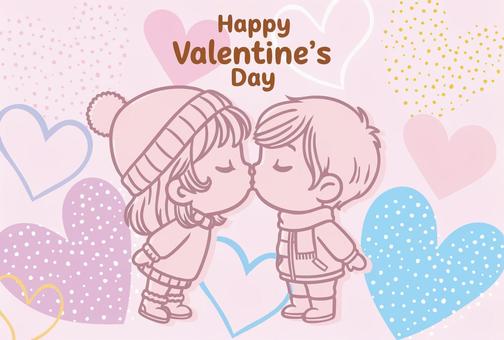 バレンタインのポストカード-3 バレンタインデー,バレンタイン,ギフト,カード,メッセージ,ハート,2月,冬,ハート模様,少年のイラスト素材