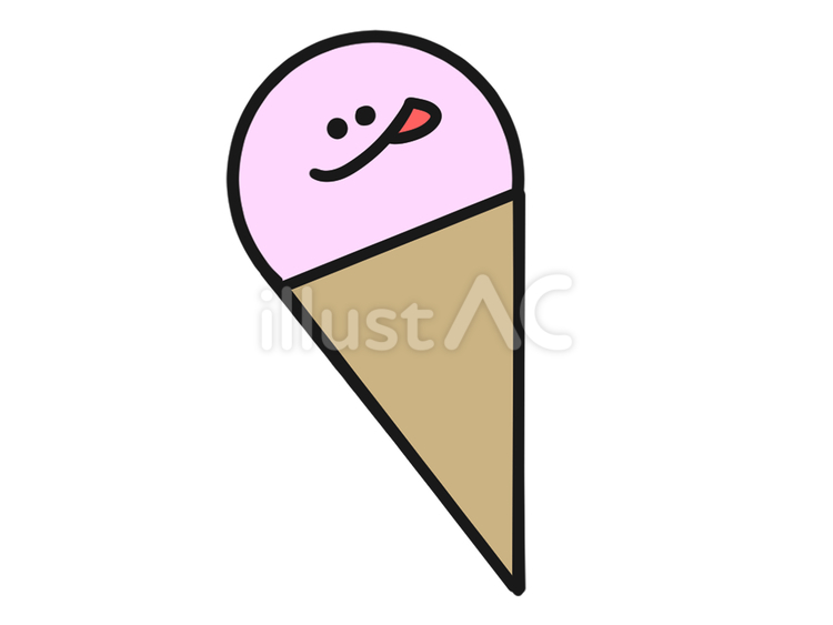 アイスクリーム　いちご　顔つき　イラスト 笑顔,いちご,舌のイラスト素材