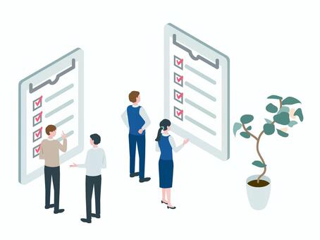 アイソメトリック_リストを見る会社員 アイソメトリック,立体,アイソメ,斜め上,タスク,管理,整理,計画,立案,プロジェクトのイラスト素材