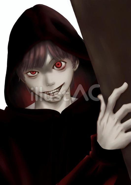 壁から怖い顔で覗く不審者の男 ストーカー,覗く,犯罪のイラスト素材