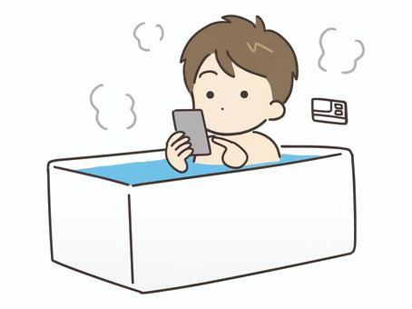 入浴中にスマホを使う若い男性 男性,スマホ,お風呂,入浴,人物,人,スマートフォン,男,20代,30代のイラスト素材