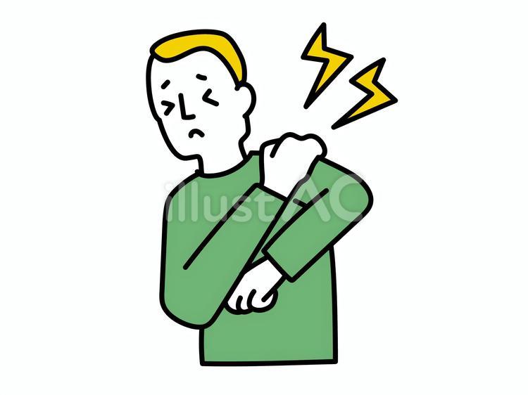 肩が痛くて顔をしかめる男性のイラスト 肩,肩こり,痛いのイラスト素材